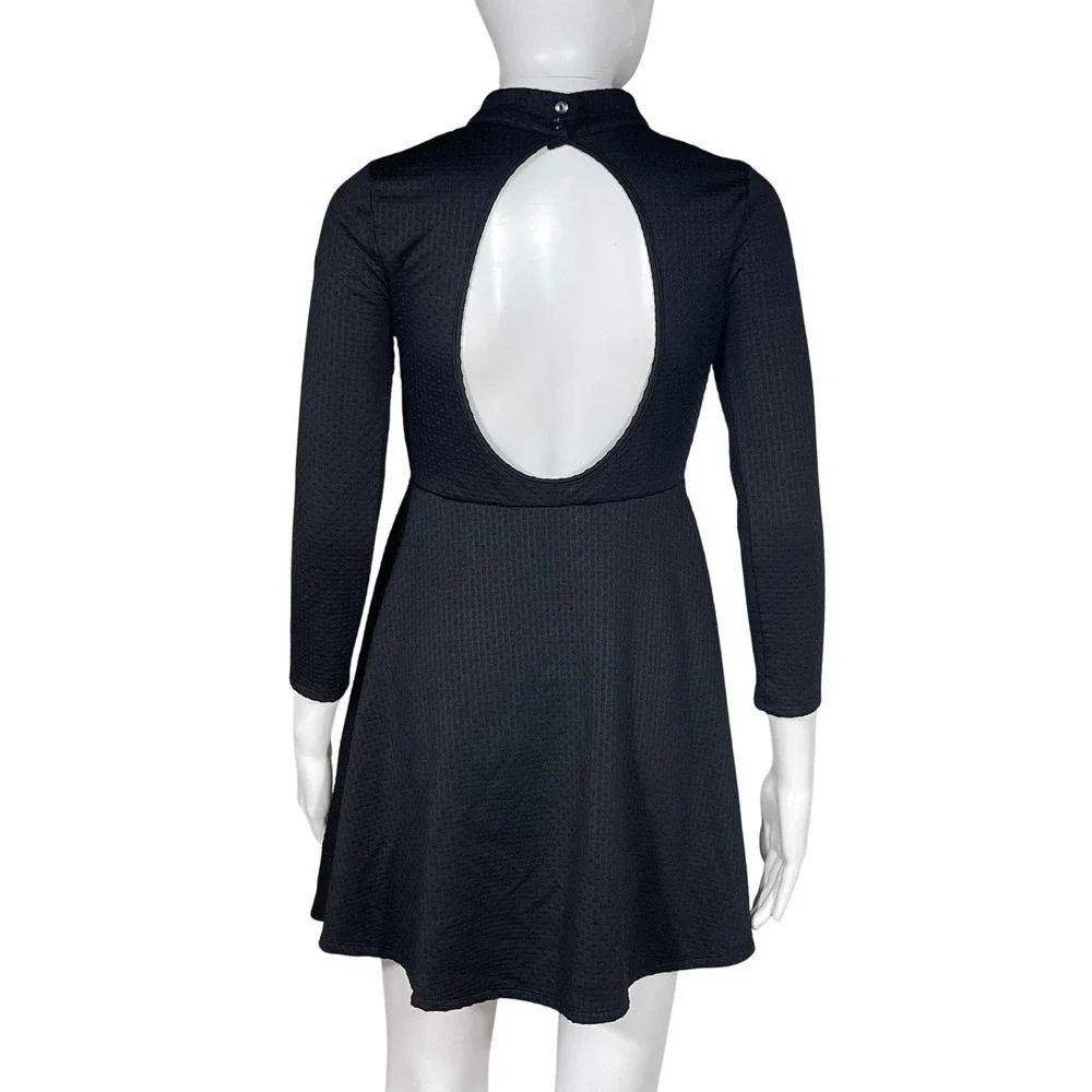 Free People Flirt n Flare Black Mock Neck Open Back Fit Flare Mini Dress Small P